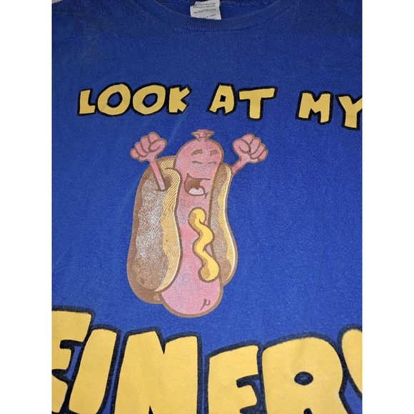 Look at my weiner blue short sleeve shirt size medium funny top unisex hotdog - Picture 9 of 12